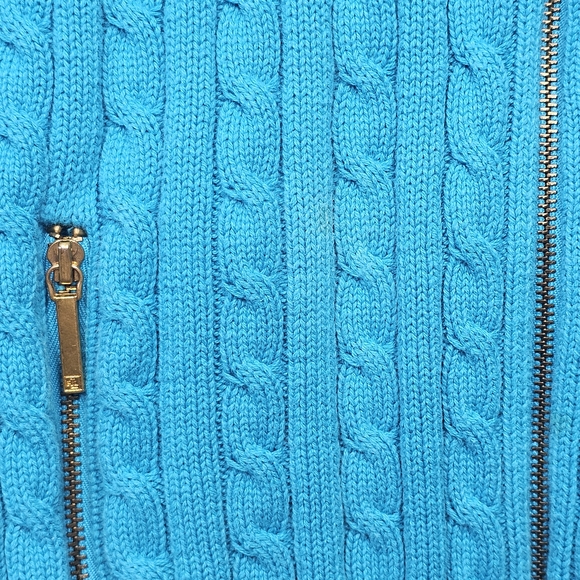 Lauren Ralph Lauren Cable Knit Full Zip Sweater L Blue RL Crest - Picture 16 of 16